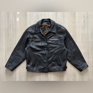 Vintage Tannery West Button Front Leather Jacket Sz S Heavyweight Vinyl